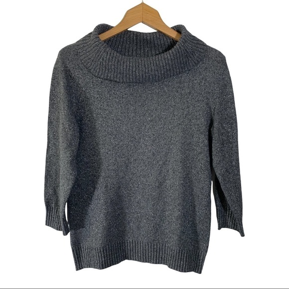 Charter Club Silver Metallic Thread Cowl Neck Sweater - Picture 1 of 8